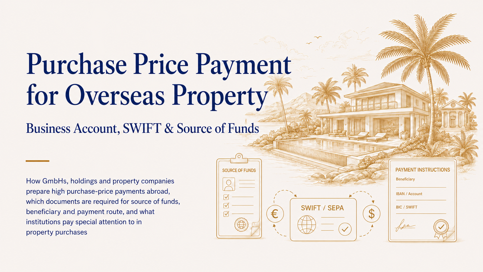 Purchase price payment for overseas property: business account, SWIFT and source of funds