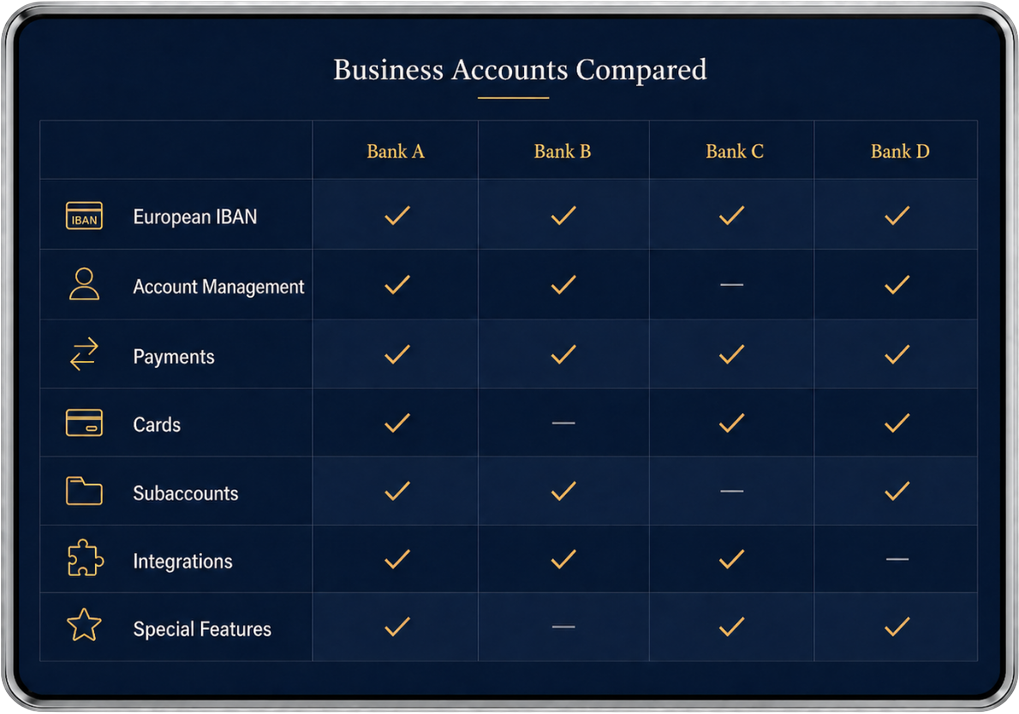Business Accounts Compared — Tablet view